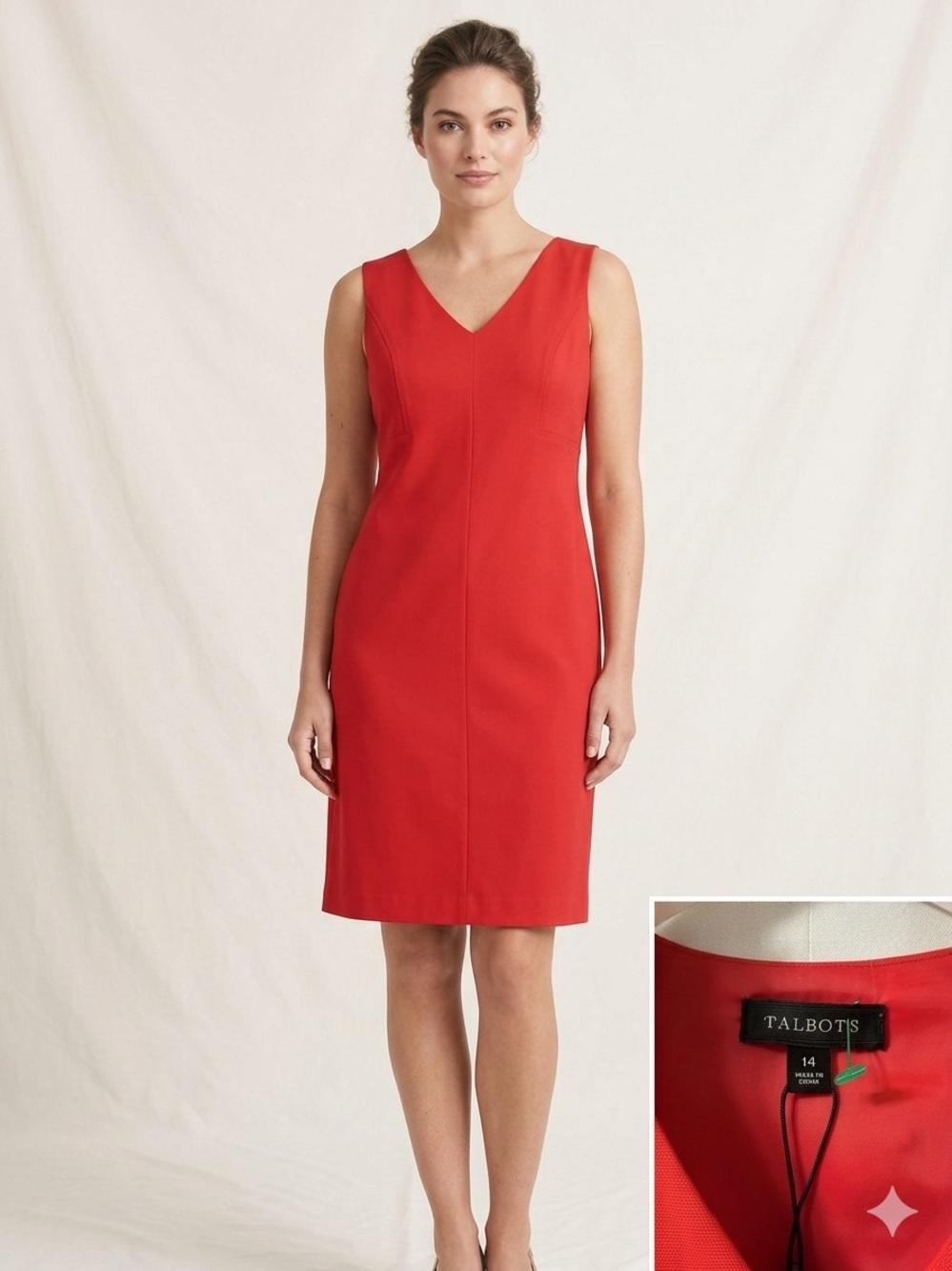 Talbots Red V-Neck Sleeveless Midi Sheath Dress